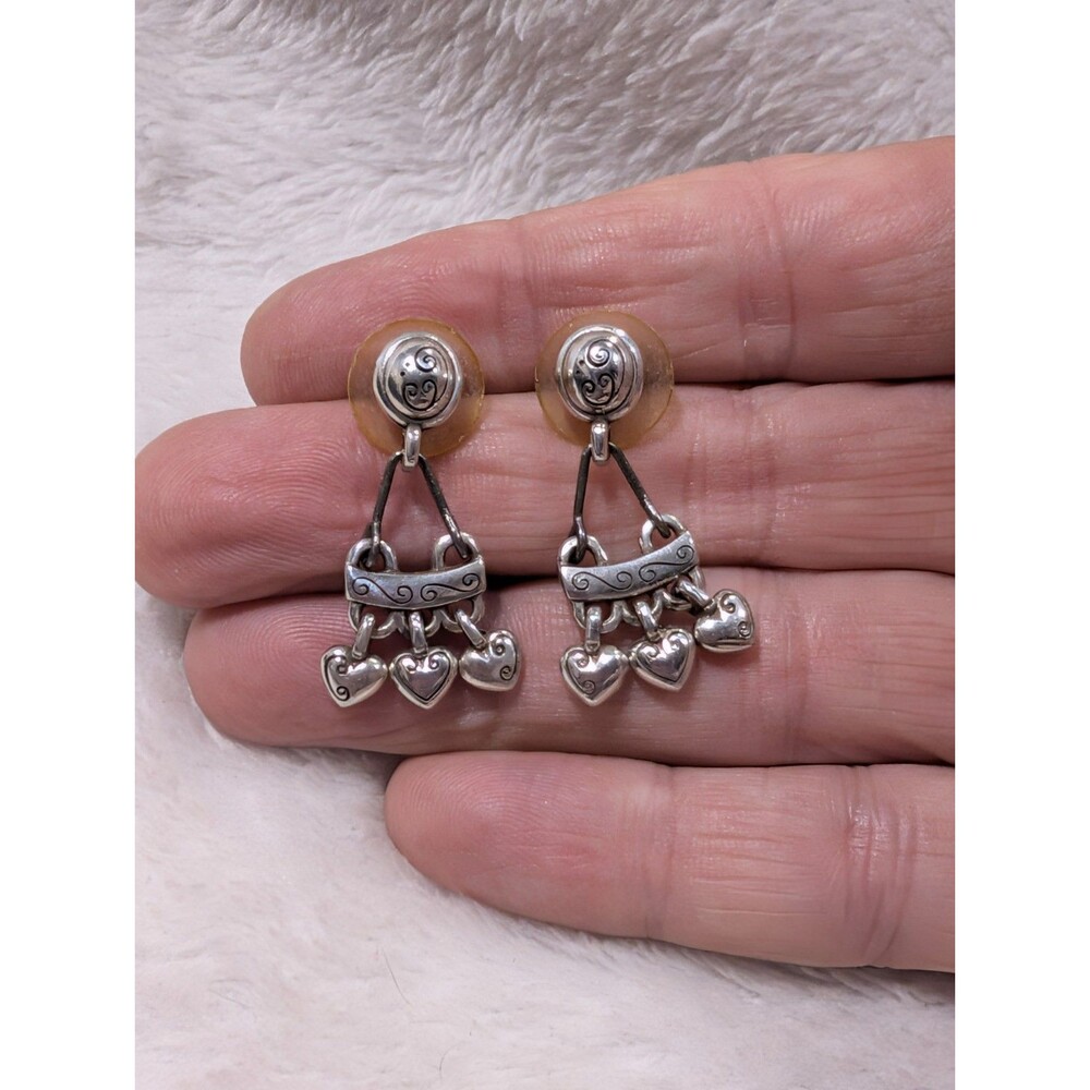Brighton Silver Tone Three Heart Chandelier Dangle Earrings Pierced 4g
